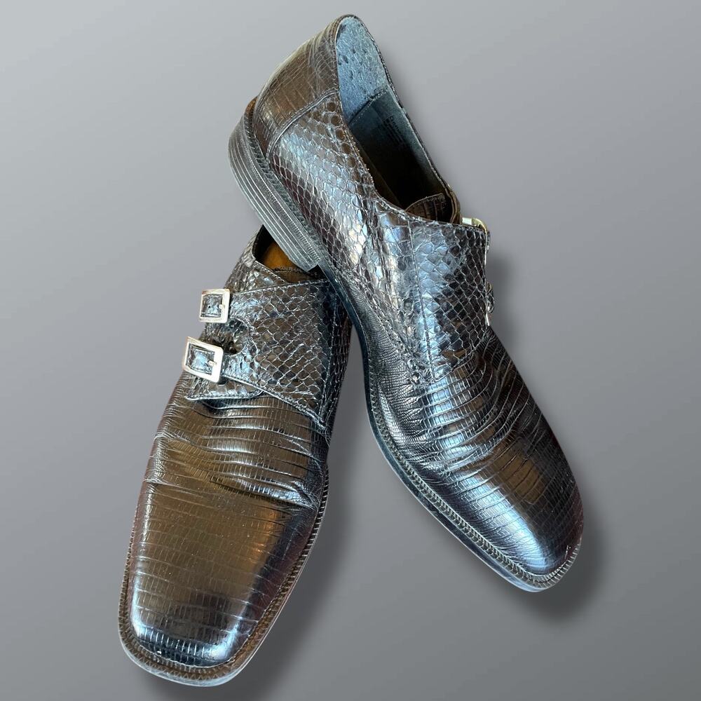 Stacy Adams Double Monk Strap Real Snakeskin And Leather Slip On Shoes Like New